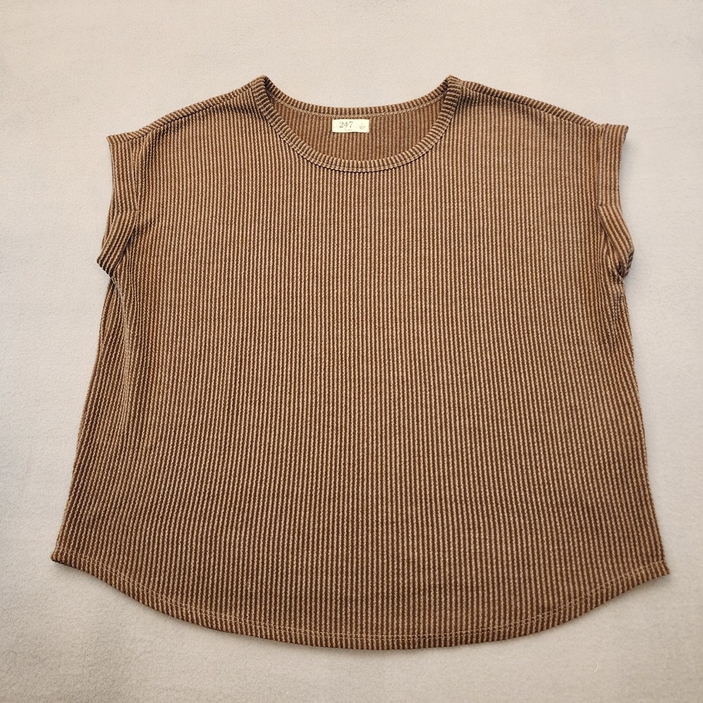 24/7 Maurices Brown Waffle‎ Knit Tunic Top L Relaxed Fit Casual Lounge